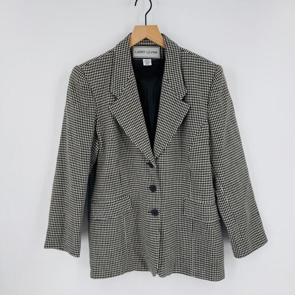 Vintage Larry Levine Houndstooth Wool Blazer Black White Check Jacket Size 12 - Picture 6 of 6